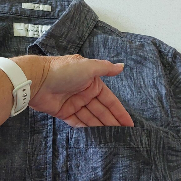 Hawker Rye Slim Stretch Gray Print Short Sleeve Button Down Shirt Men's Size M - Picture 4 of 14